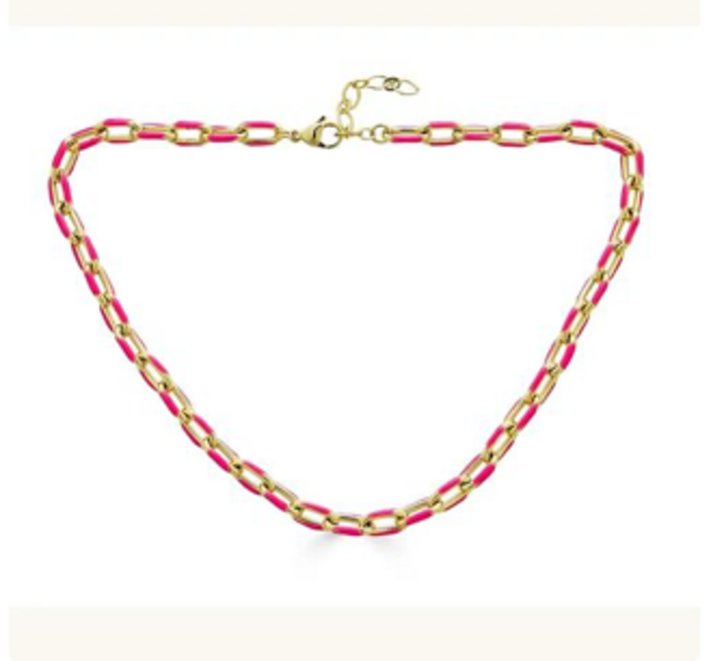Enamel Paperclip Chain Pink Necklace