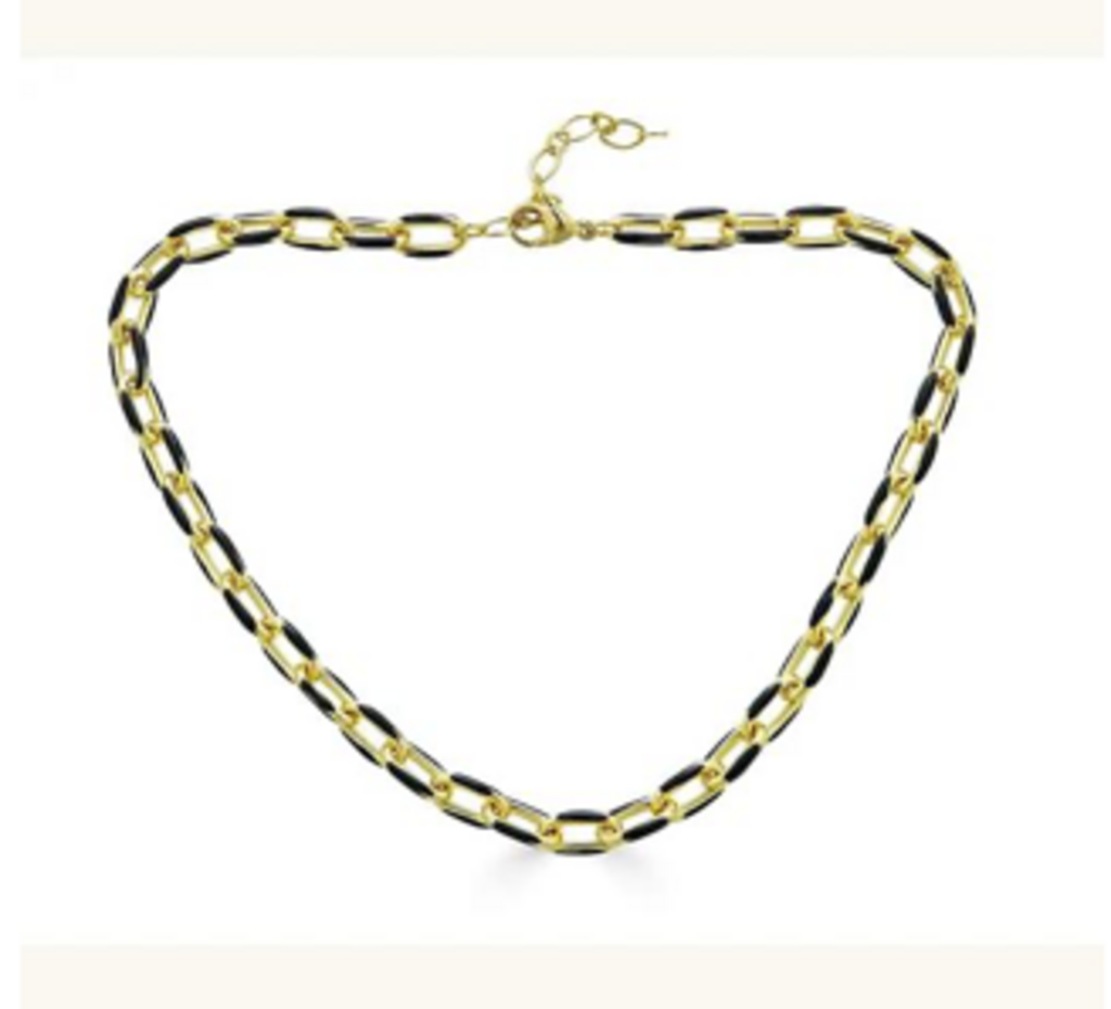 Enamel Paperclip Chain Black Necklace