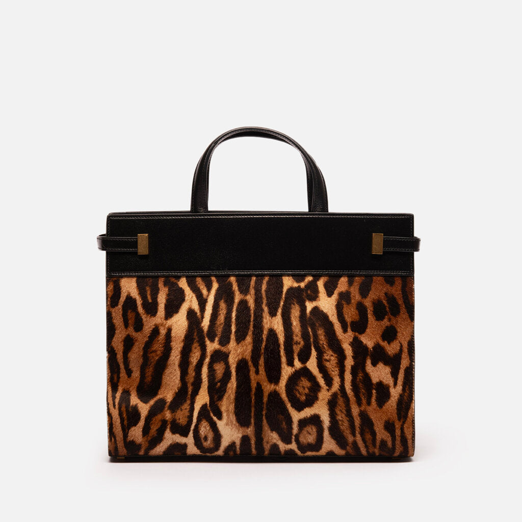 Saint Laurent Leopard Print Ponyhair Manhattan Bag