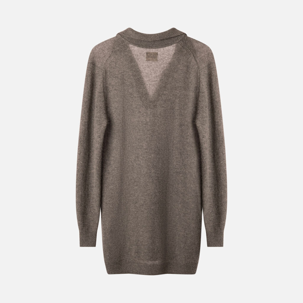 Khaite Grey Cashmere V-Neck Polo Sweater Dress