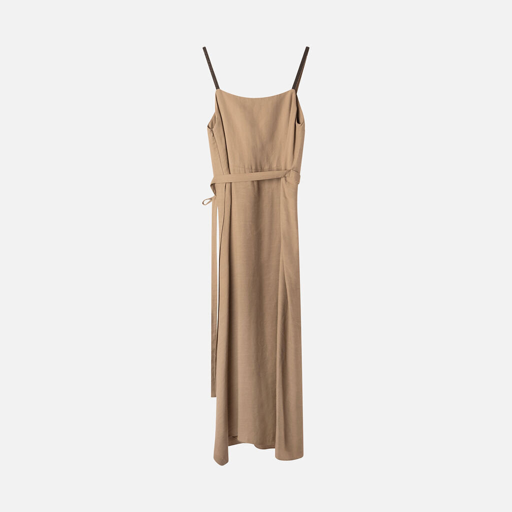 Brunello Cucinelli Tan Beaded Strap Midi Dress