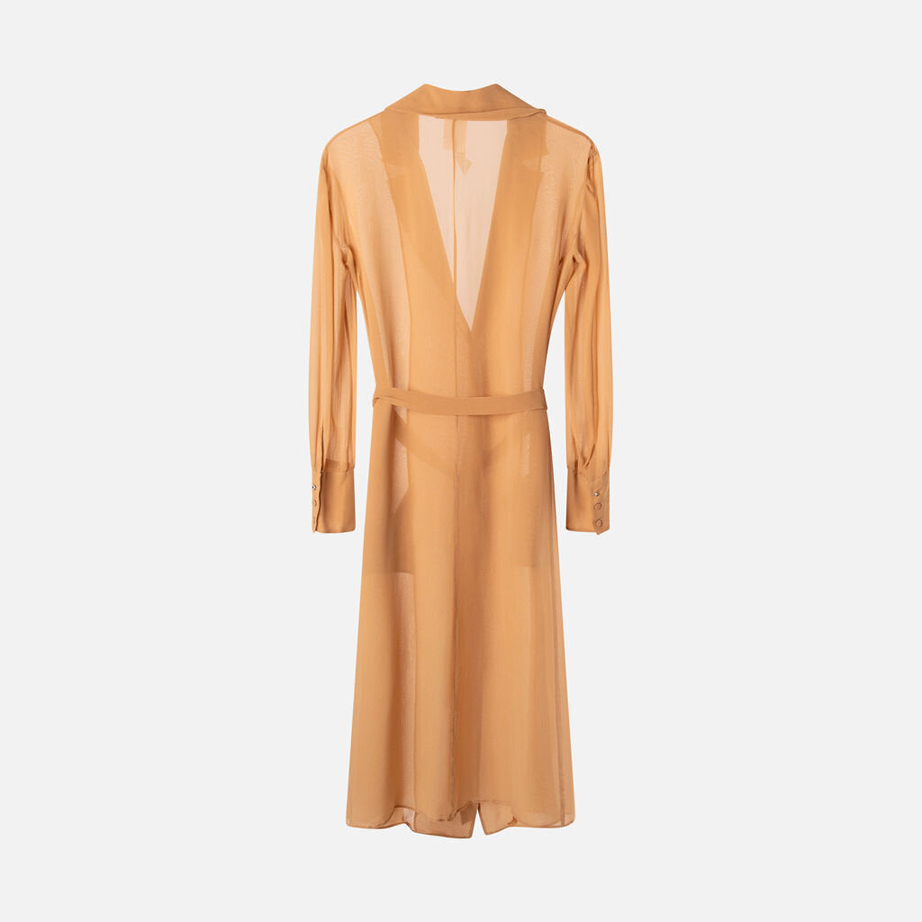 Max Mara Brown Silk Sheer Long Jacket