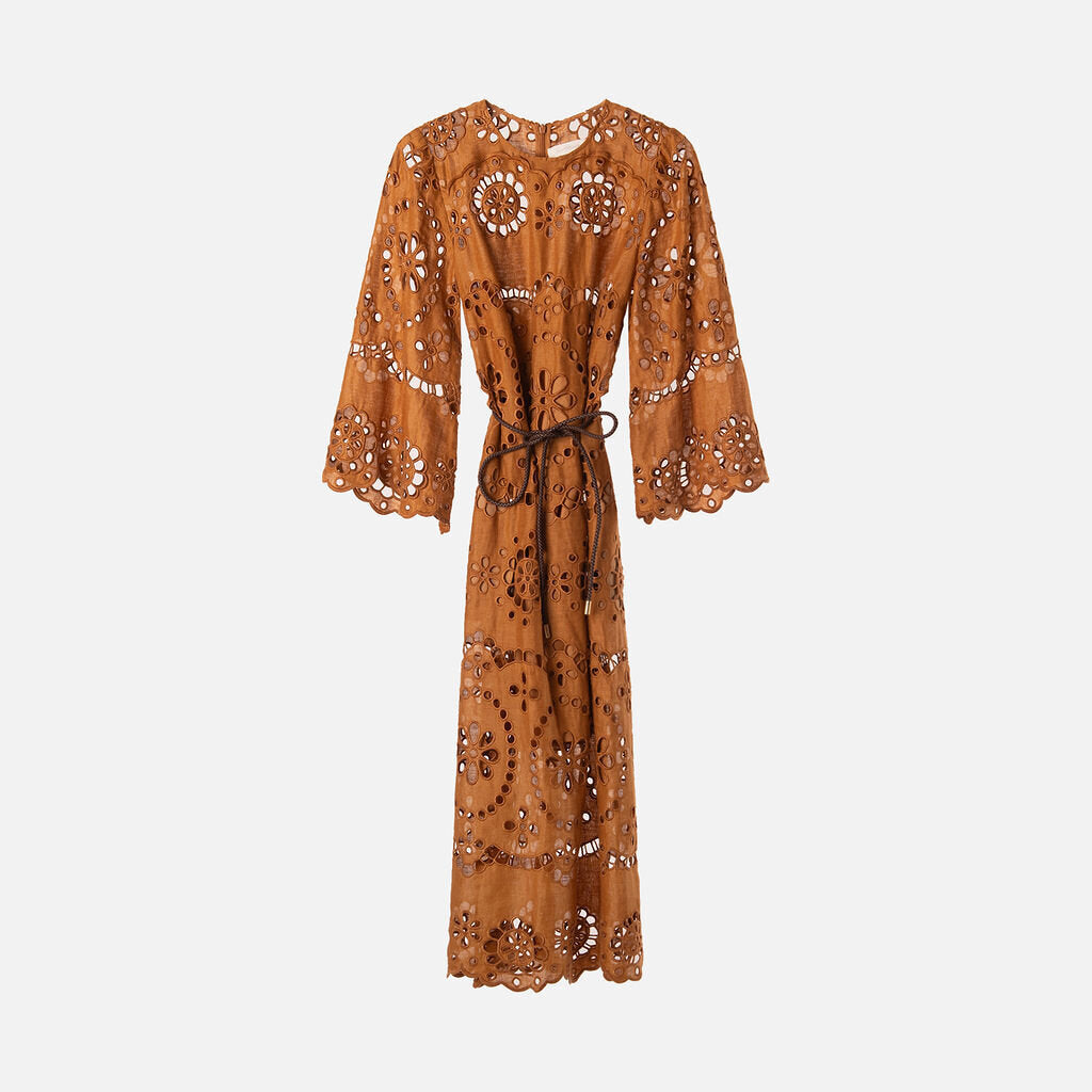 Zimmerman Burnt Orange Pop Embroidered Midi Dress – The Refind