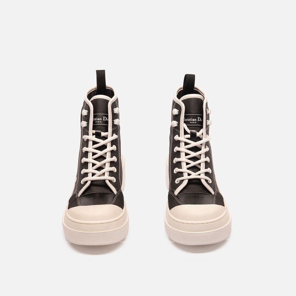 Christian Dior Black Canvas Chunky Lace-Up Boots