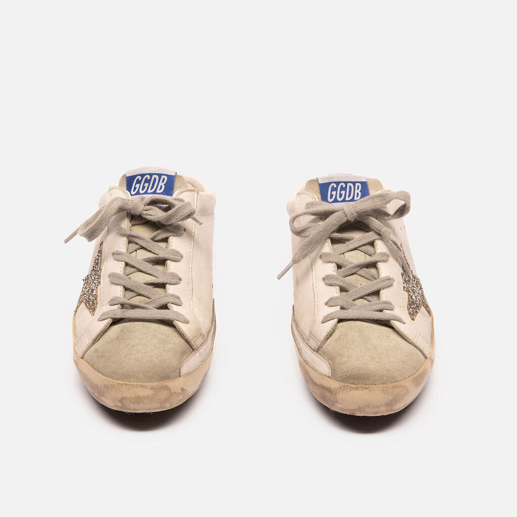 Golden Goose White & Gray Leather Slip On Sneaker