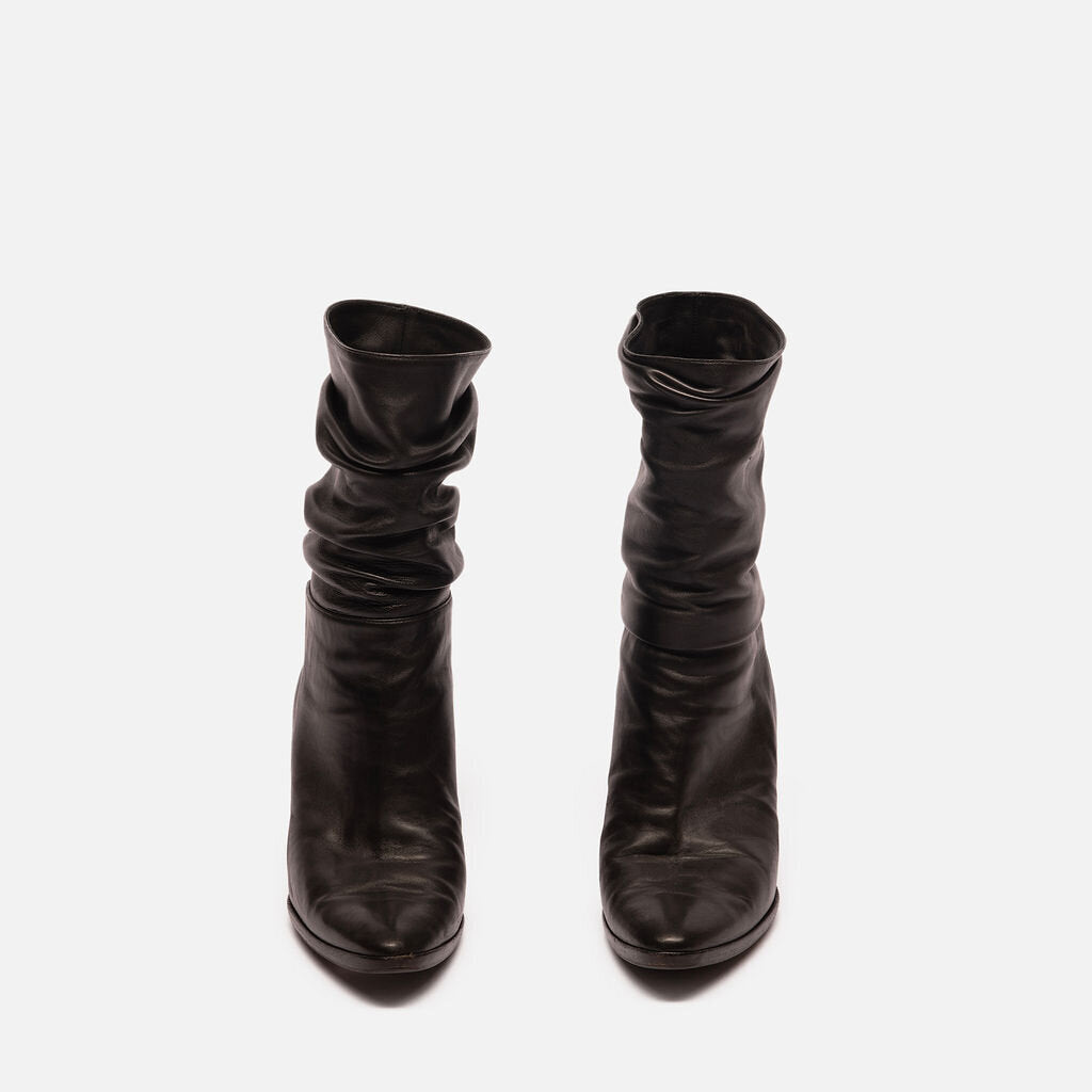 Manolo Blahnik Black Leather Ruched Leather Boots