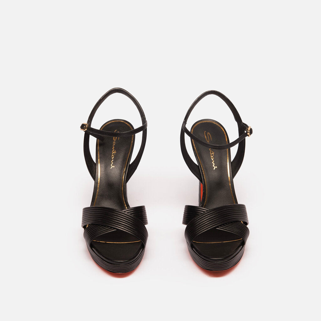 Santoni Black Leather Platform Sandal