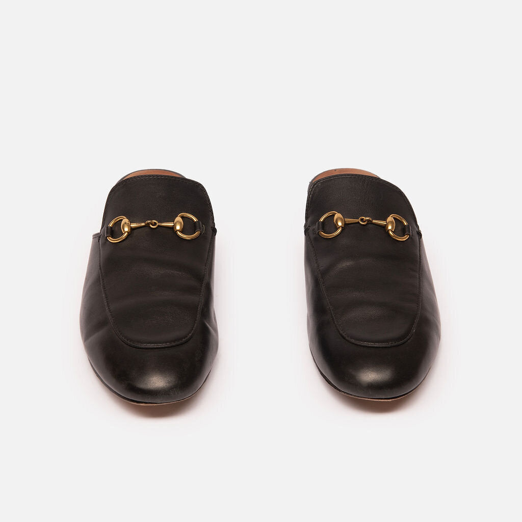 Gucci Black Leather Horsebit Mules
