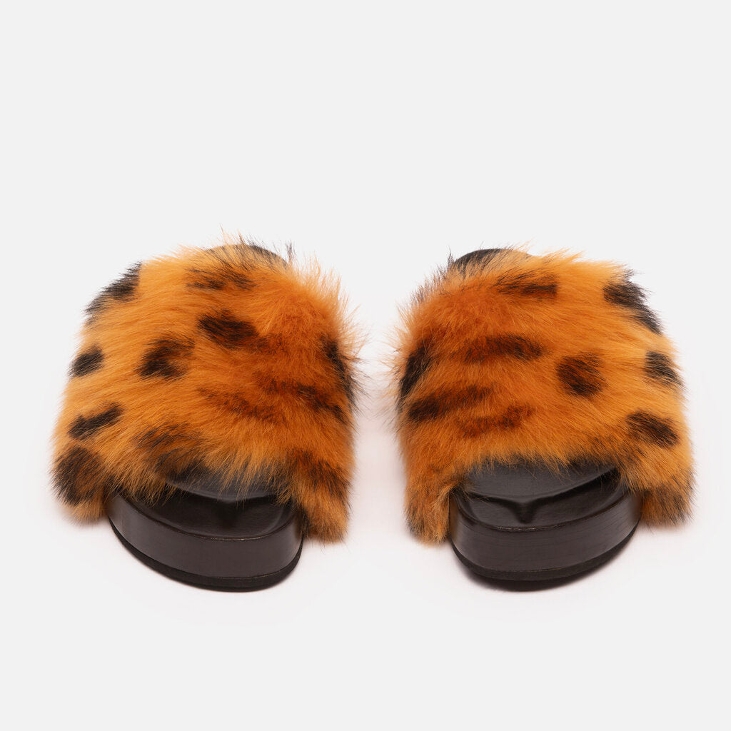 Celine Leopard Faux Fur Slides