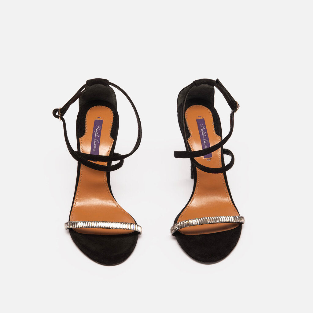 Ralph Lauren Purple Label Black Suede Crystal Strap Heel, 38