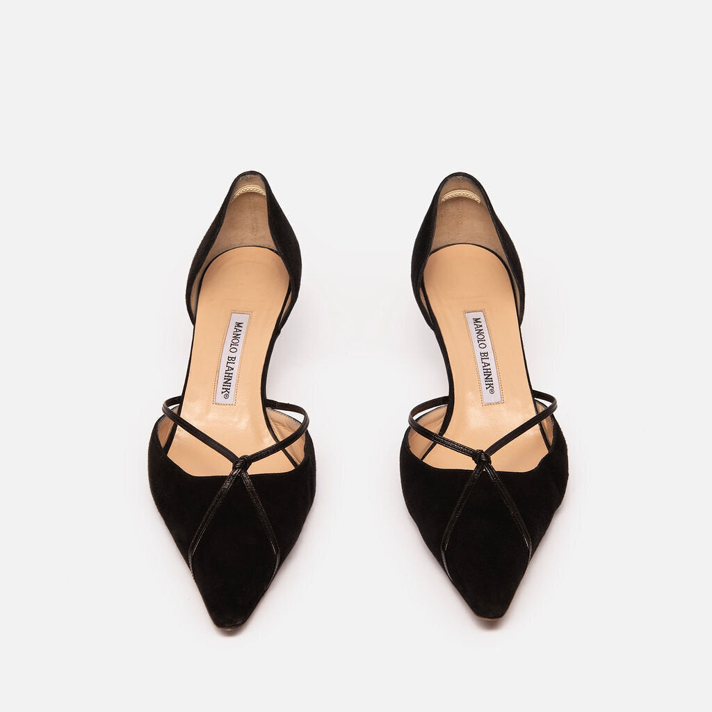 Manolo Blahnik Black Suede Kitten Heel