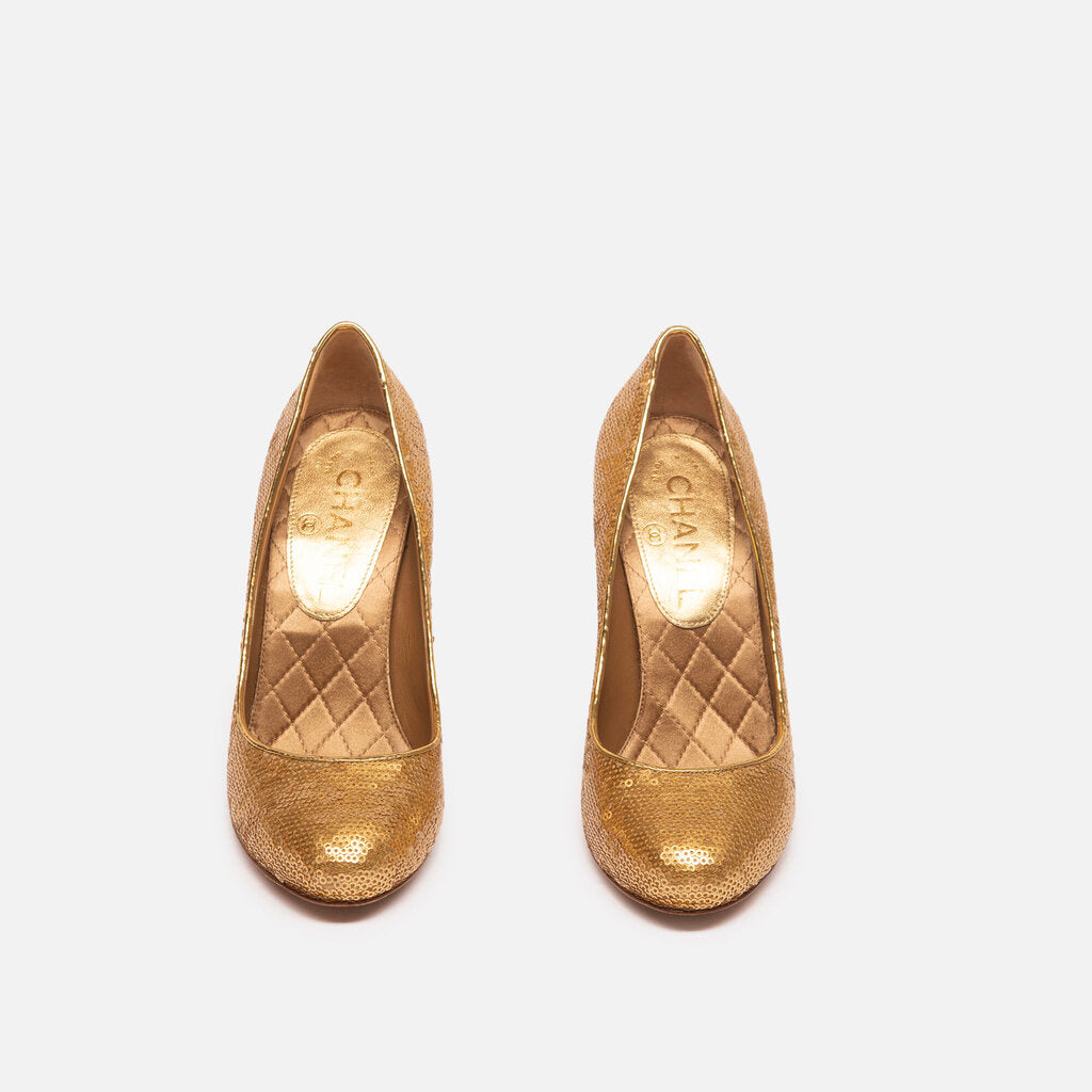 Chanel Gold Sequin Pumps