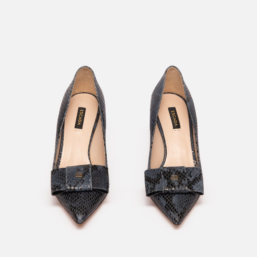 Escada Blue Snakeskin Bow Pump