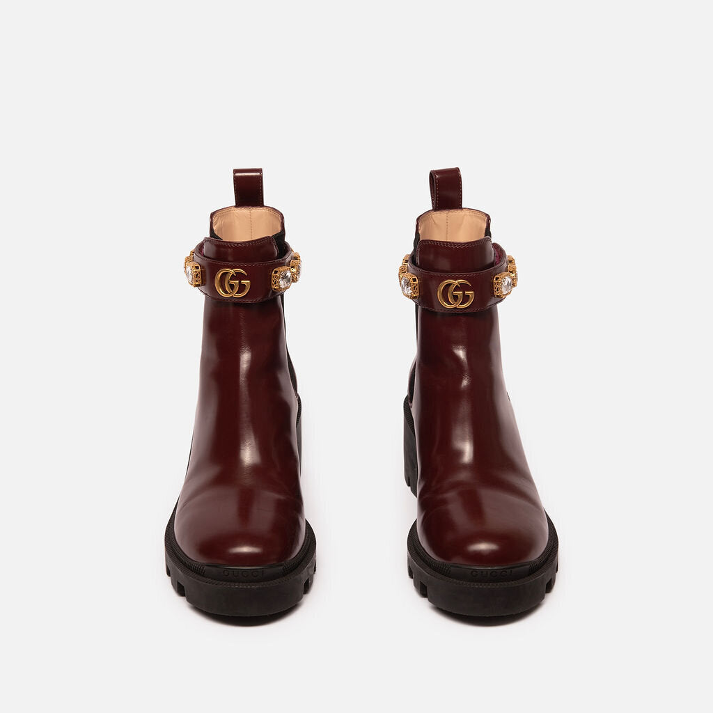 Gucci Maroon Crystal Chelsea Ankle Boot