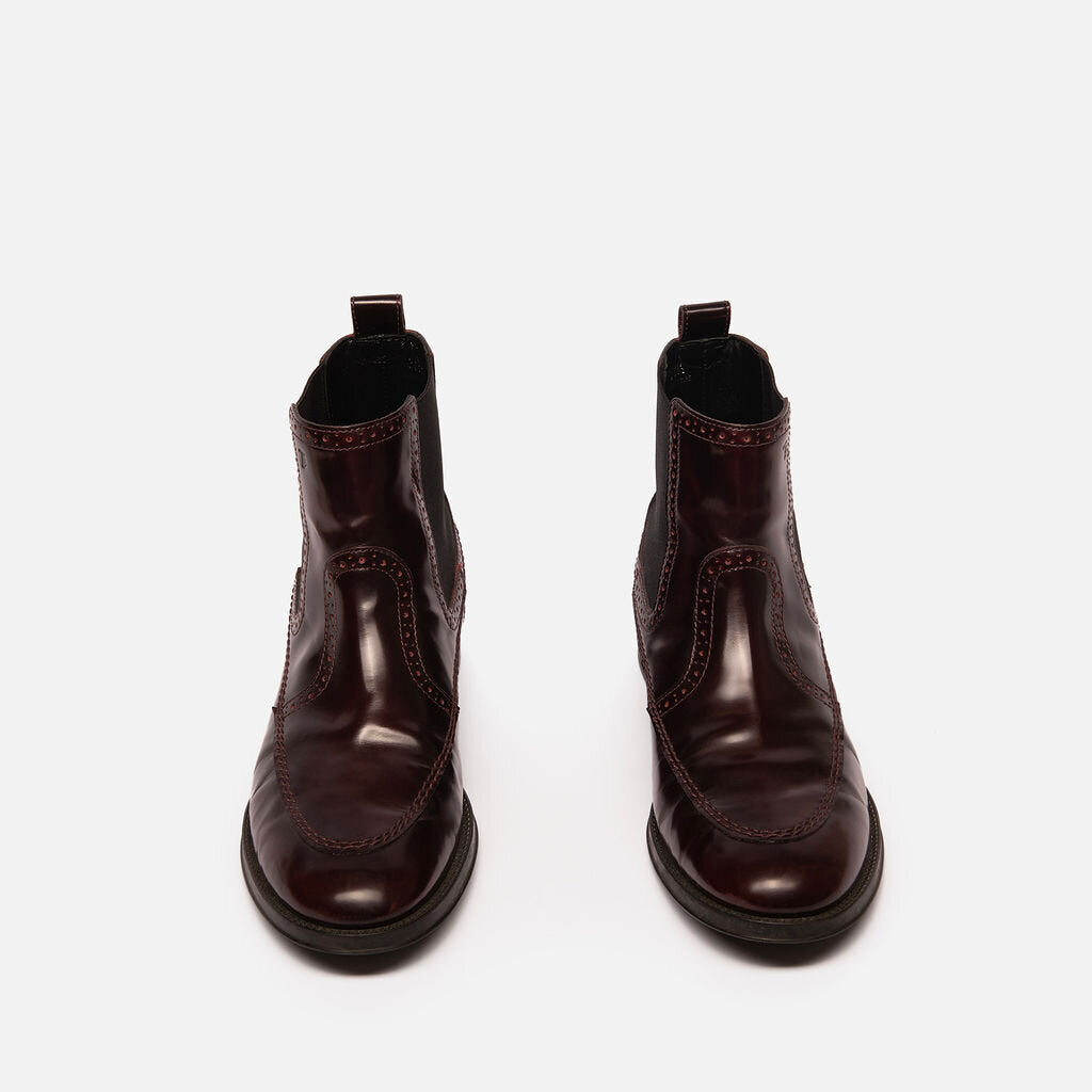 Tod's Burgundy Leather Oxford Ankle Boot