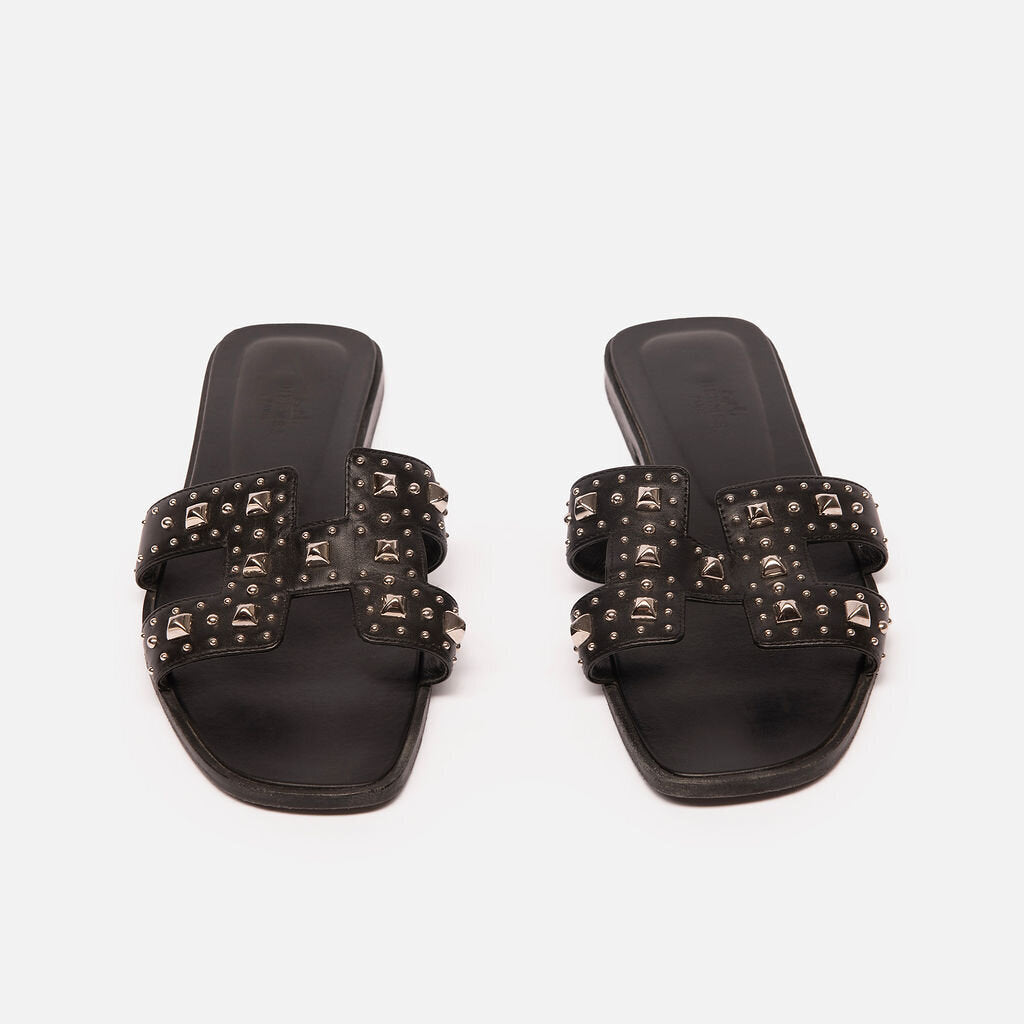 Hermes Black Leather Studded Oran Sandals
