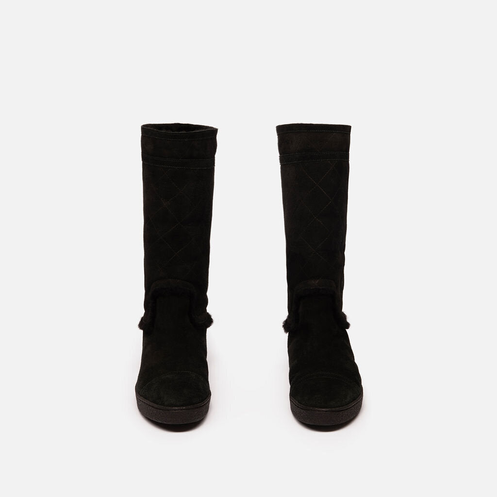 Chanel Black Suede Shearling Lined Boots