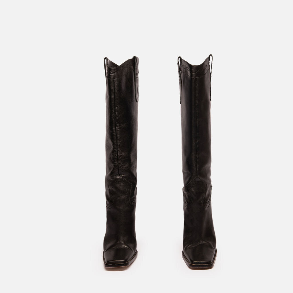 Toral x Guizio Black Leather Knee High Boot