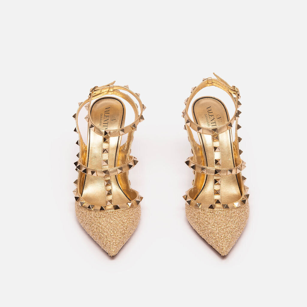 Valentino Gold Tweed Garavani Rockstud Pump