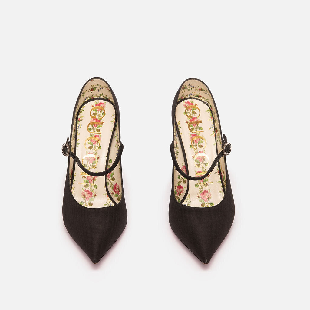Gucci Black Satin Crystal Pump