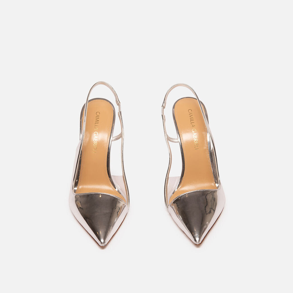 Camilla Gabrieli Silver Patent Leather Slingback Pump