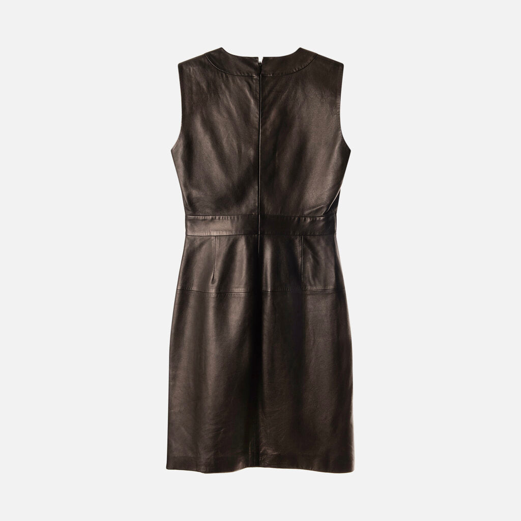 Gucci Black Leather Lace Detail Dress