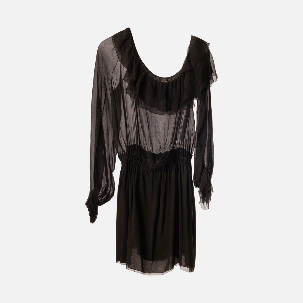 Saint Laurent Black Silk Sheer Mini Dress