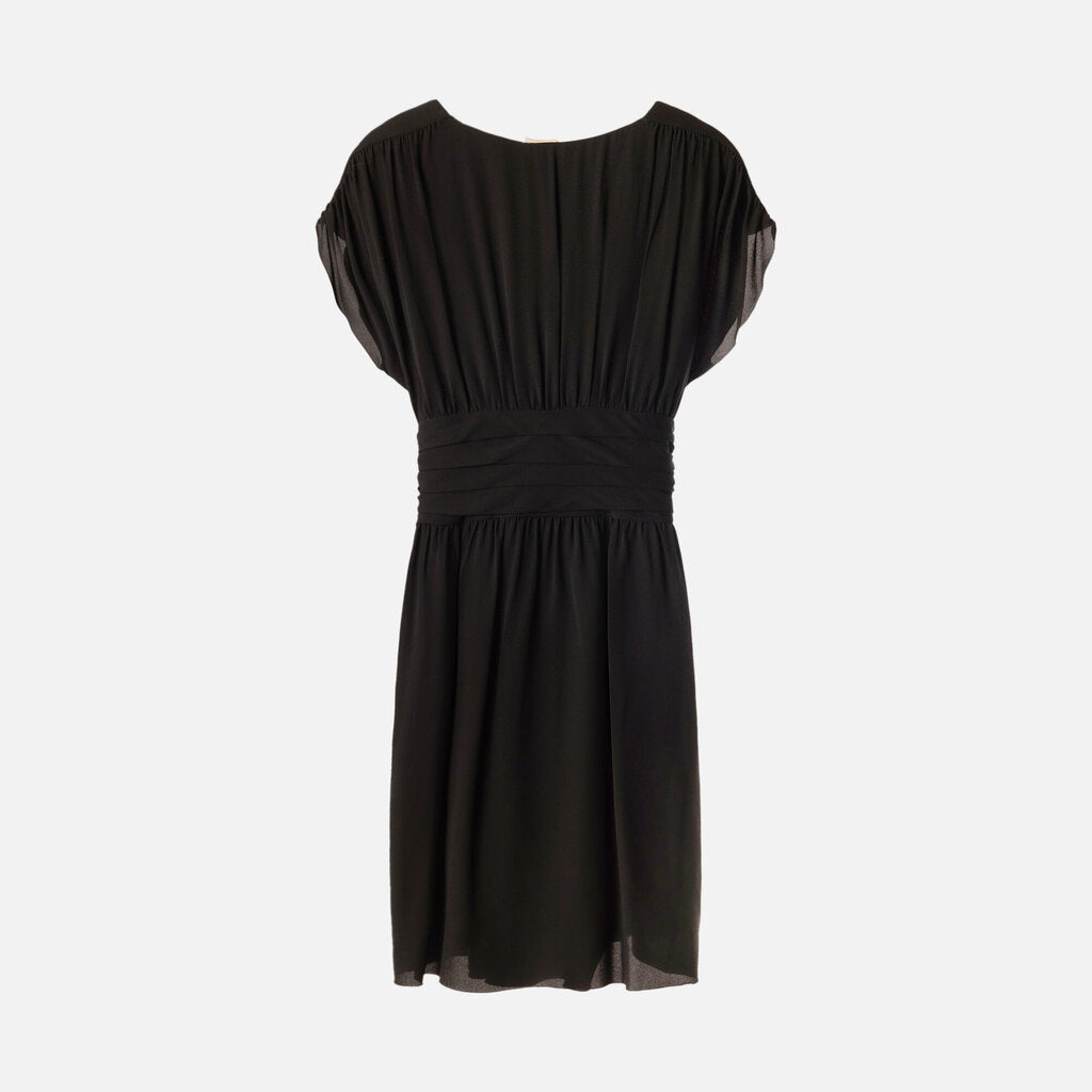 Valentino Black Silk & Mother of Pearl Detail Belted Dress
