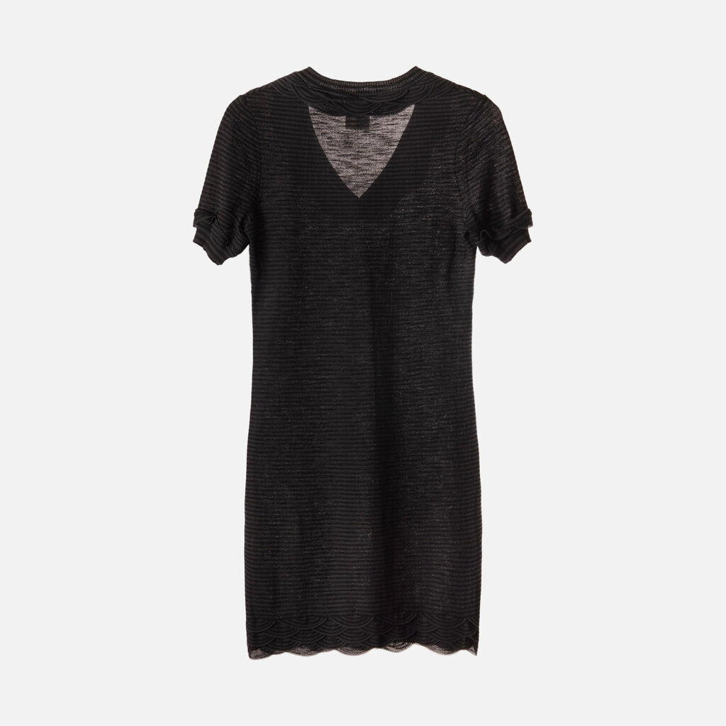 Chanel Black Striped Viscose/Wool Dress
