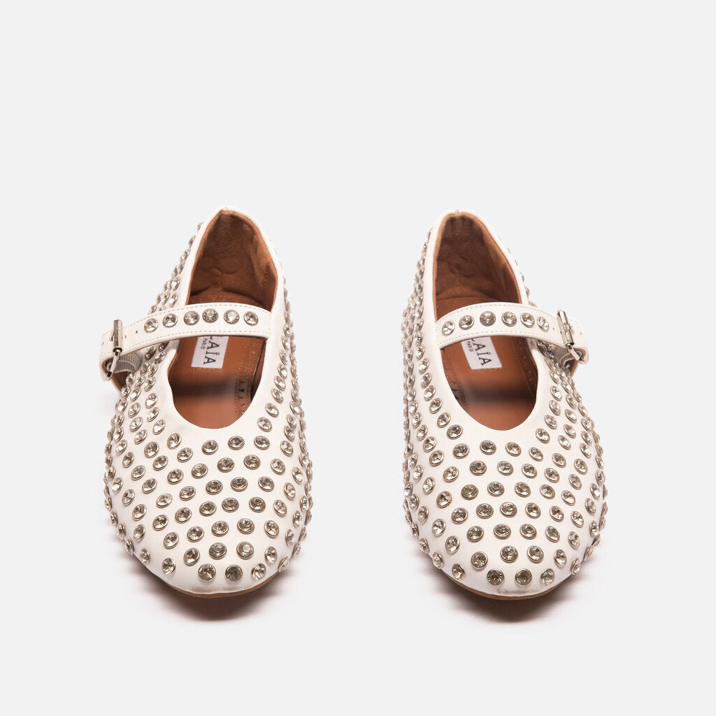 Alaia White Crystal Ballet Flats