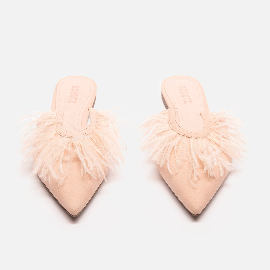 Schutz Pink Feather Mules