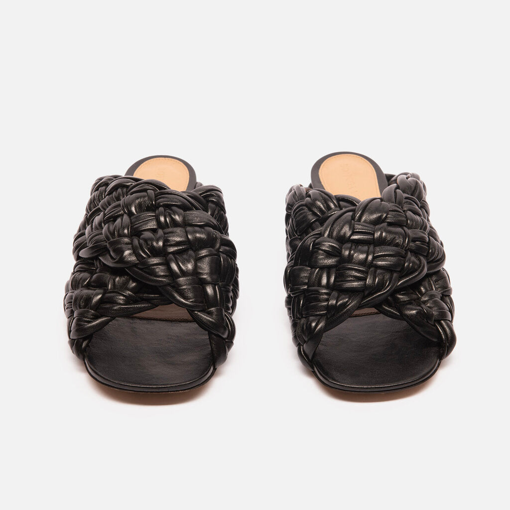 Bottega Veneta Black Leather Woven Sandal
