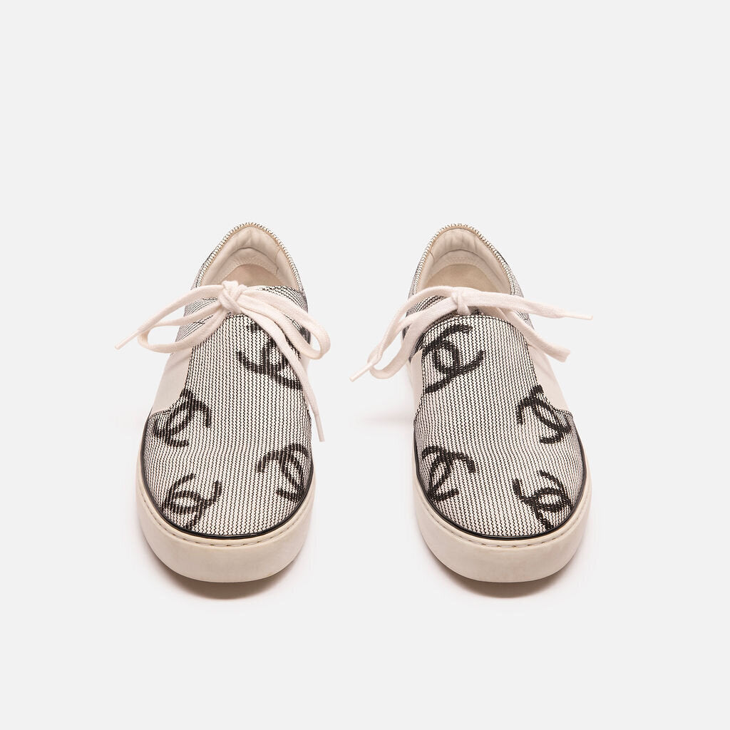 Chanel Black & White Leather Stitched Sneaker