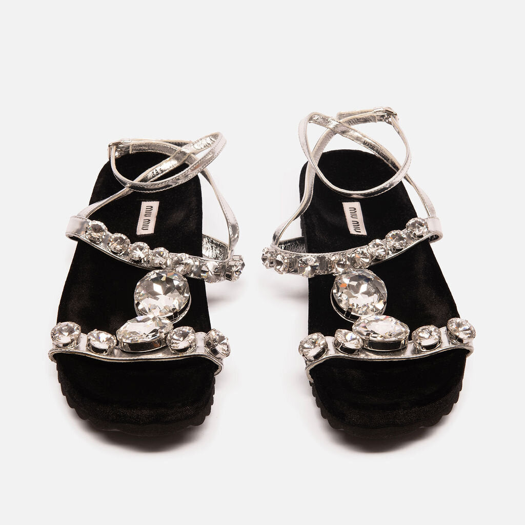 Miu Miu Black Velvet & Silver Bling Sandals