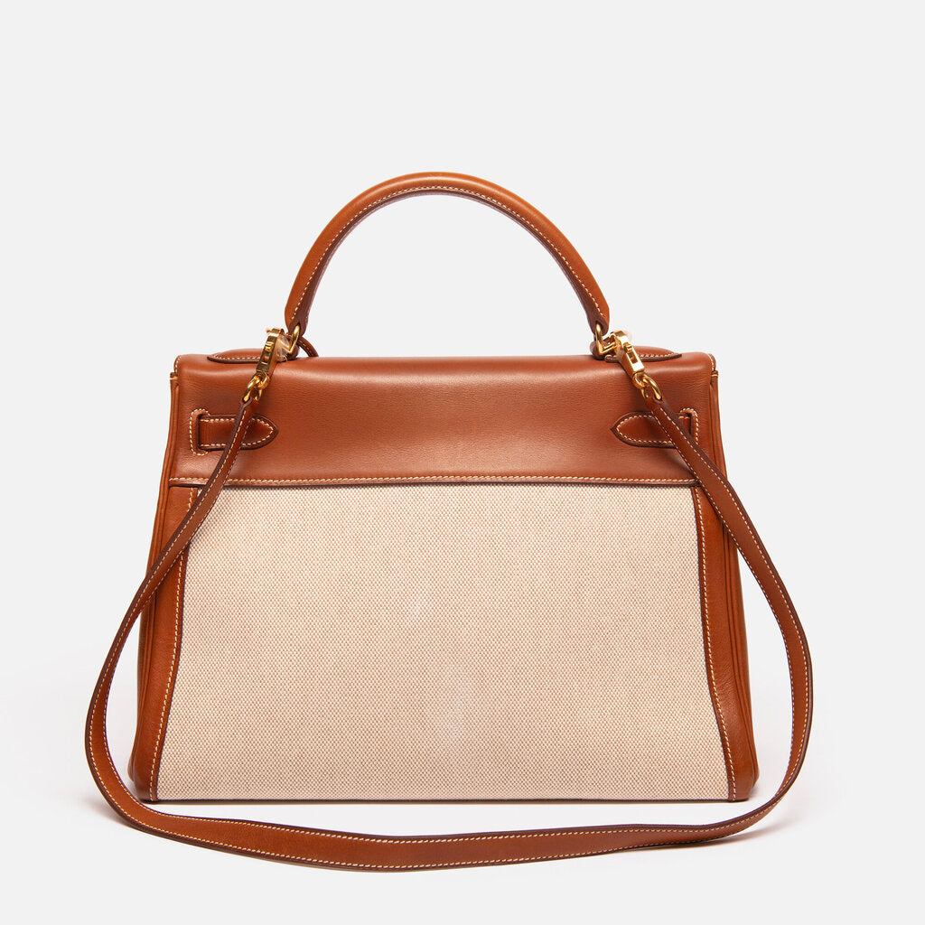 Hermes Gold Saddle Toile Kelly 32 GHW