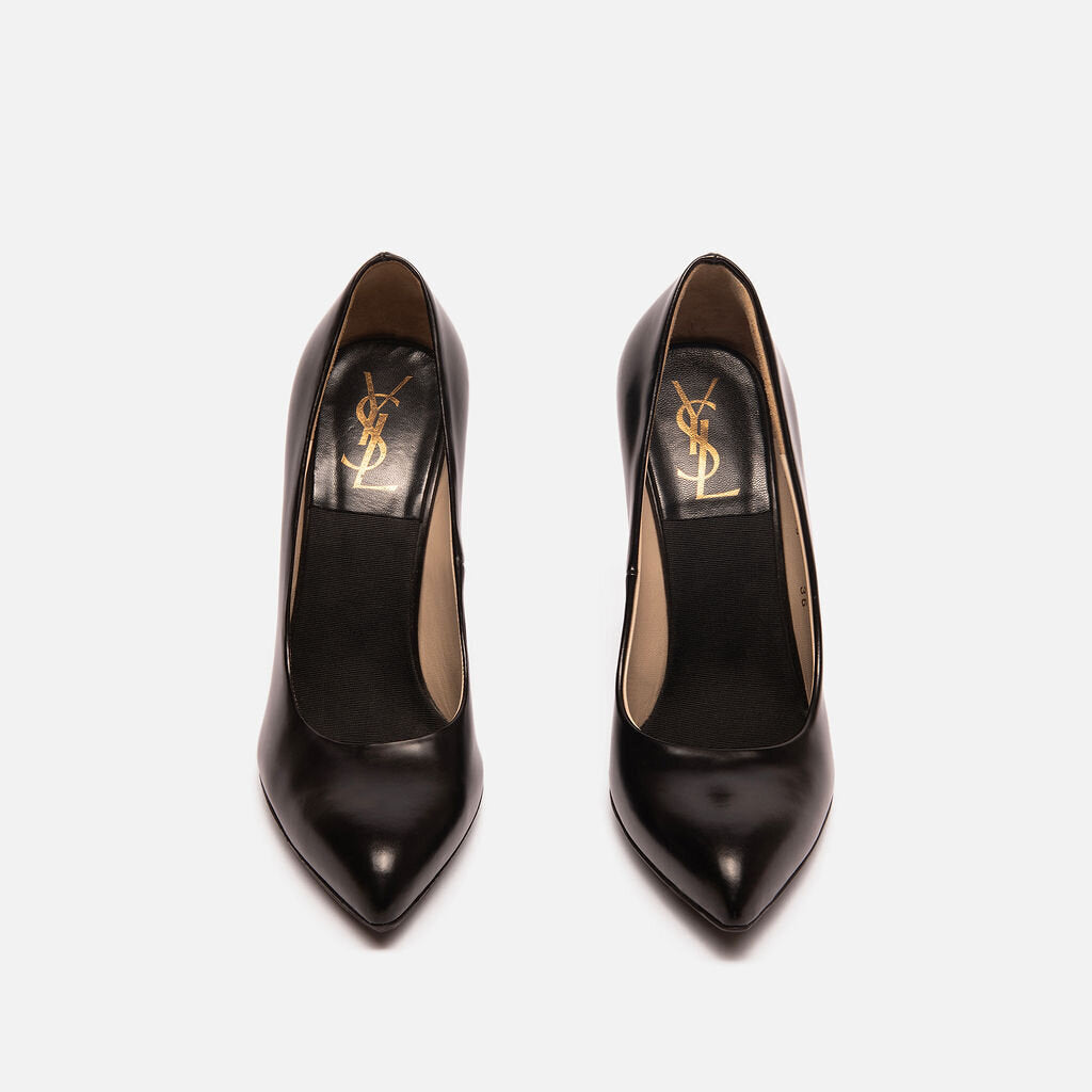 Saint Laurent Black Leather Wood Heel