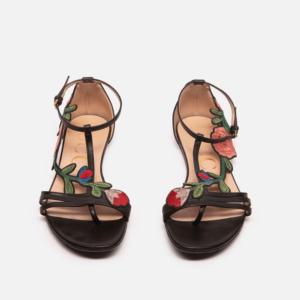 Gucci Flower Strappy Leather Sandals