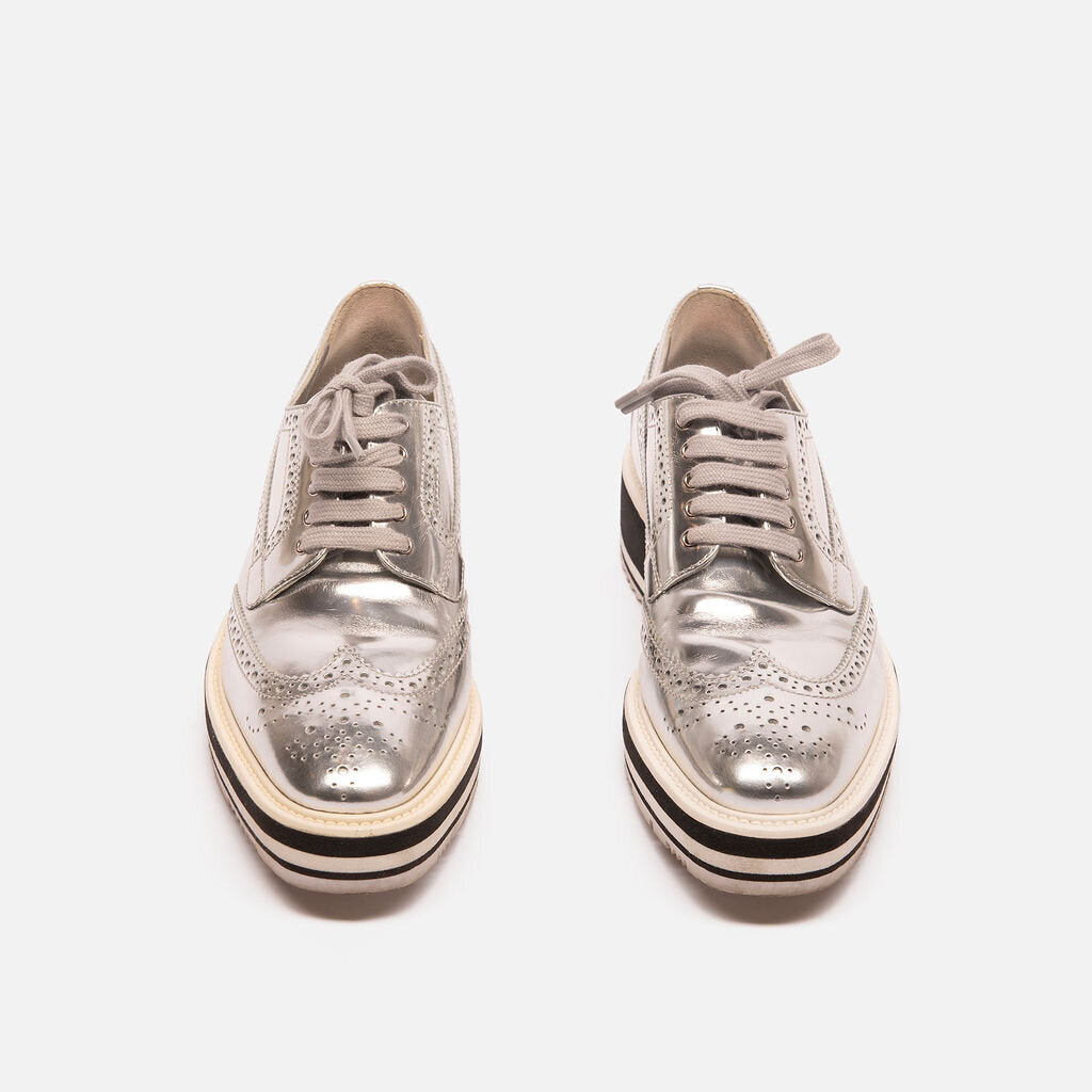 Prada Silver Metallic Platform Sneaker