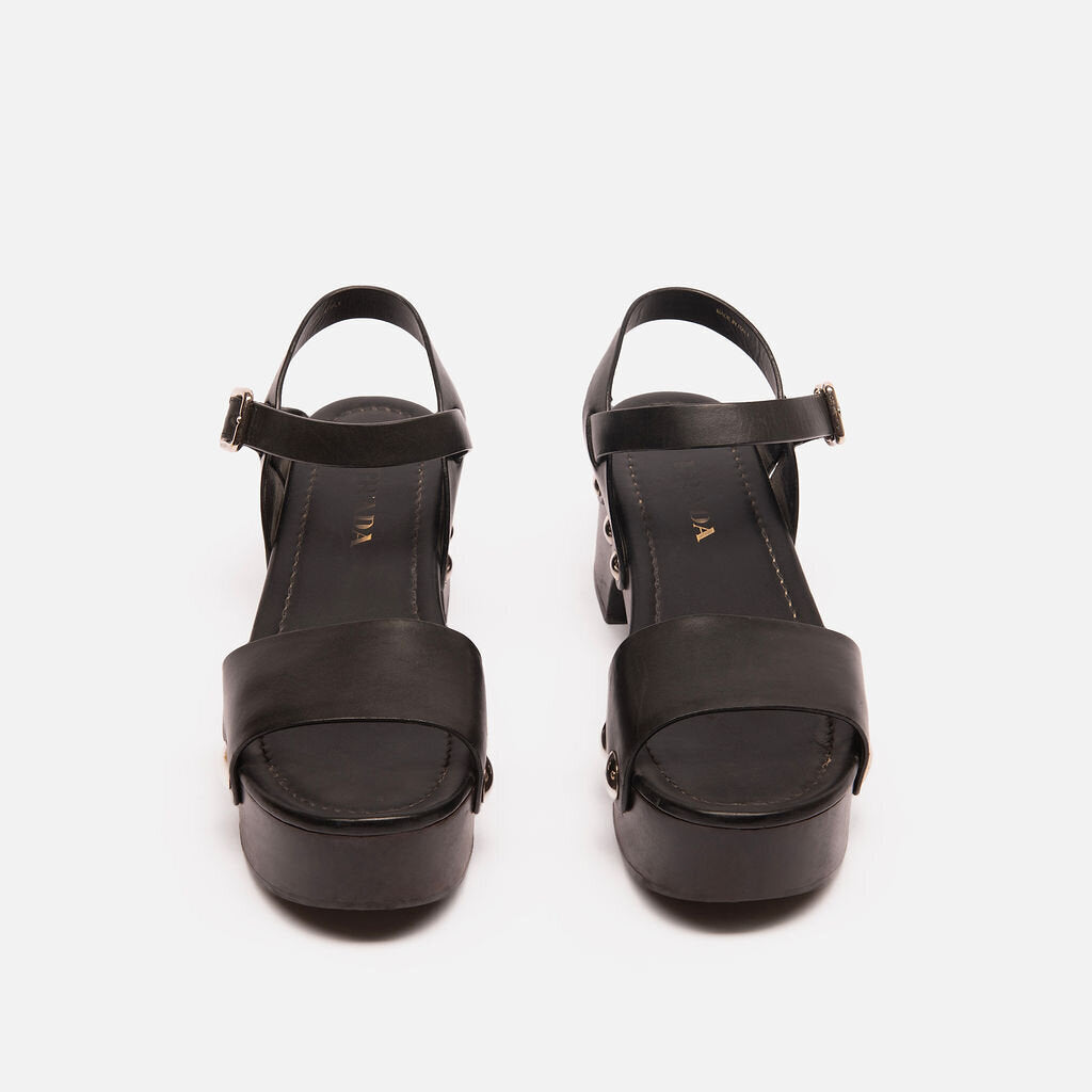 Prada Black Leather Platform Sandal