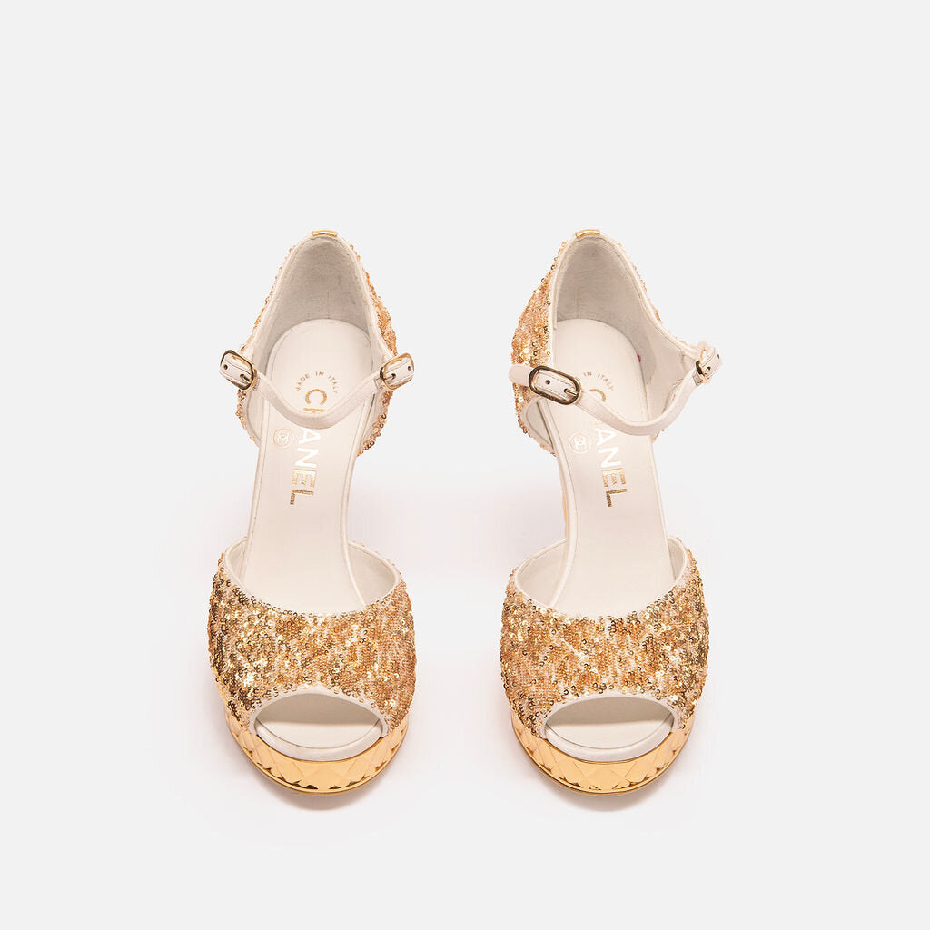 Chanel Gold Sequin Platform Heel (2021)
