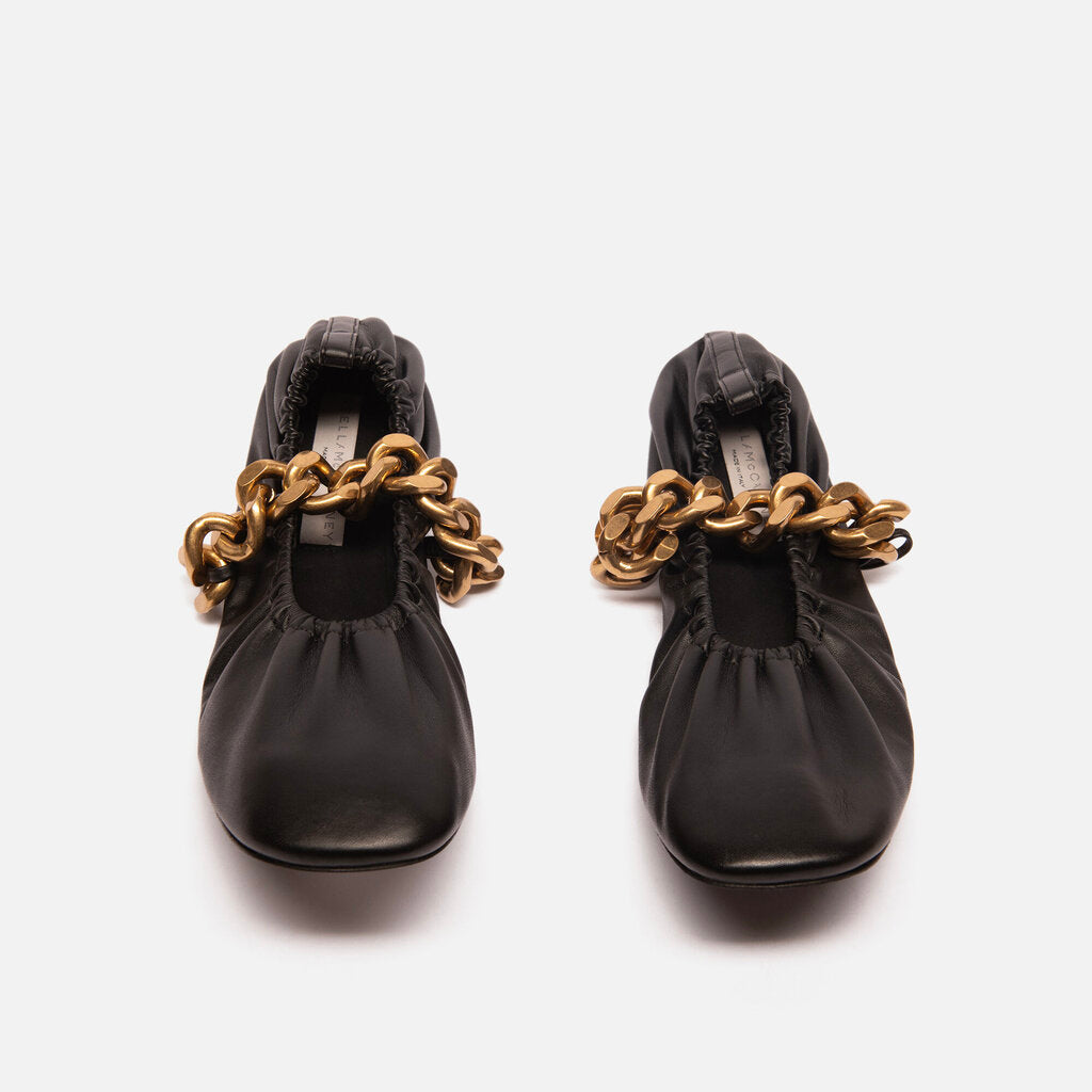 Stella McCartney Black Leather Chain Ballet Flats