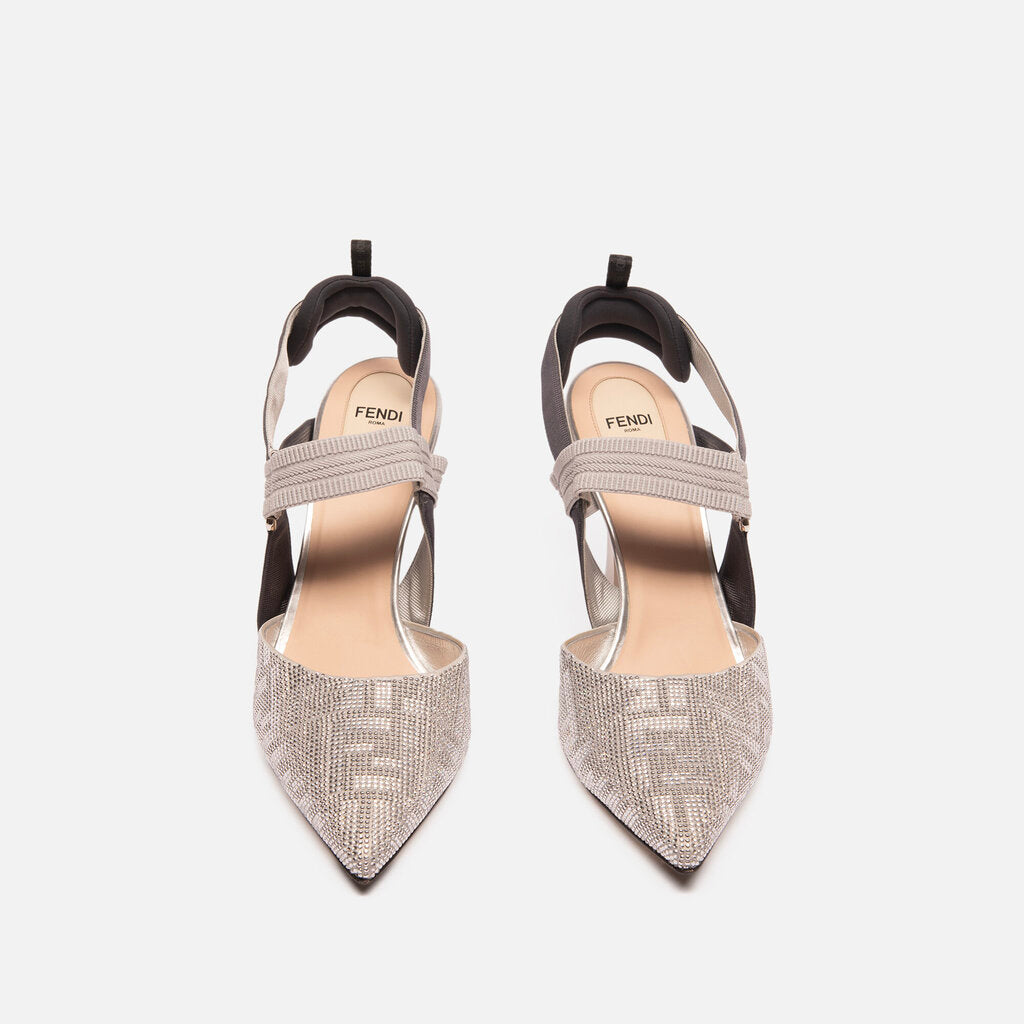 Fendi Silver Rhinestone Pointed Toe Heels