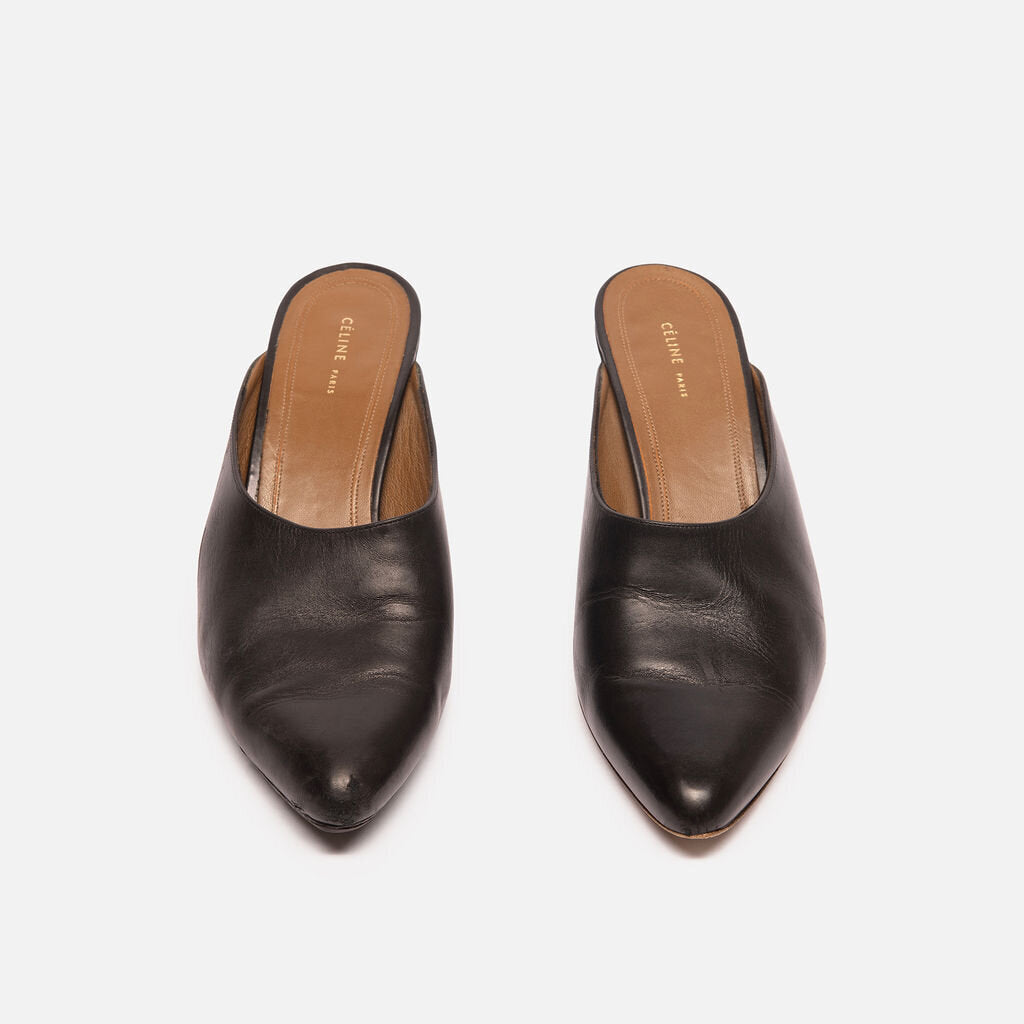 Celine Black Leather Mules