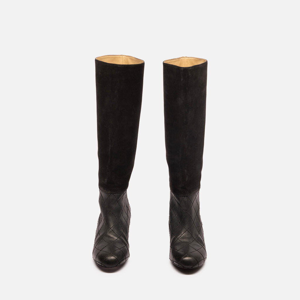 Chanel Black Leather Suede Boots (as is heels)