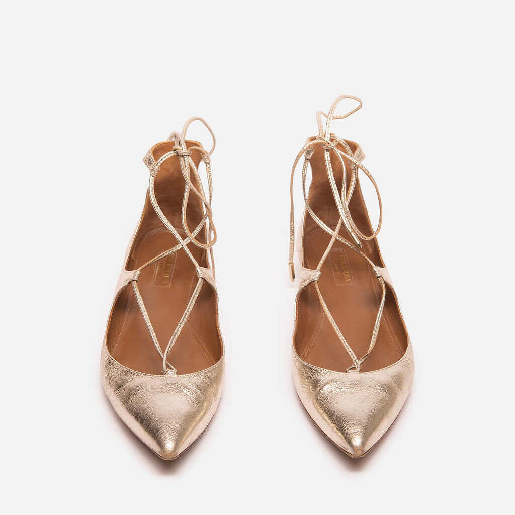 Aquazzura Gold Leather Lace up Sandal