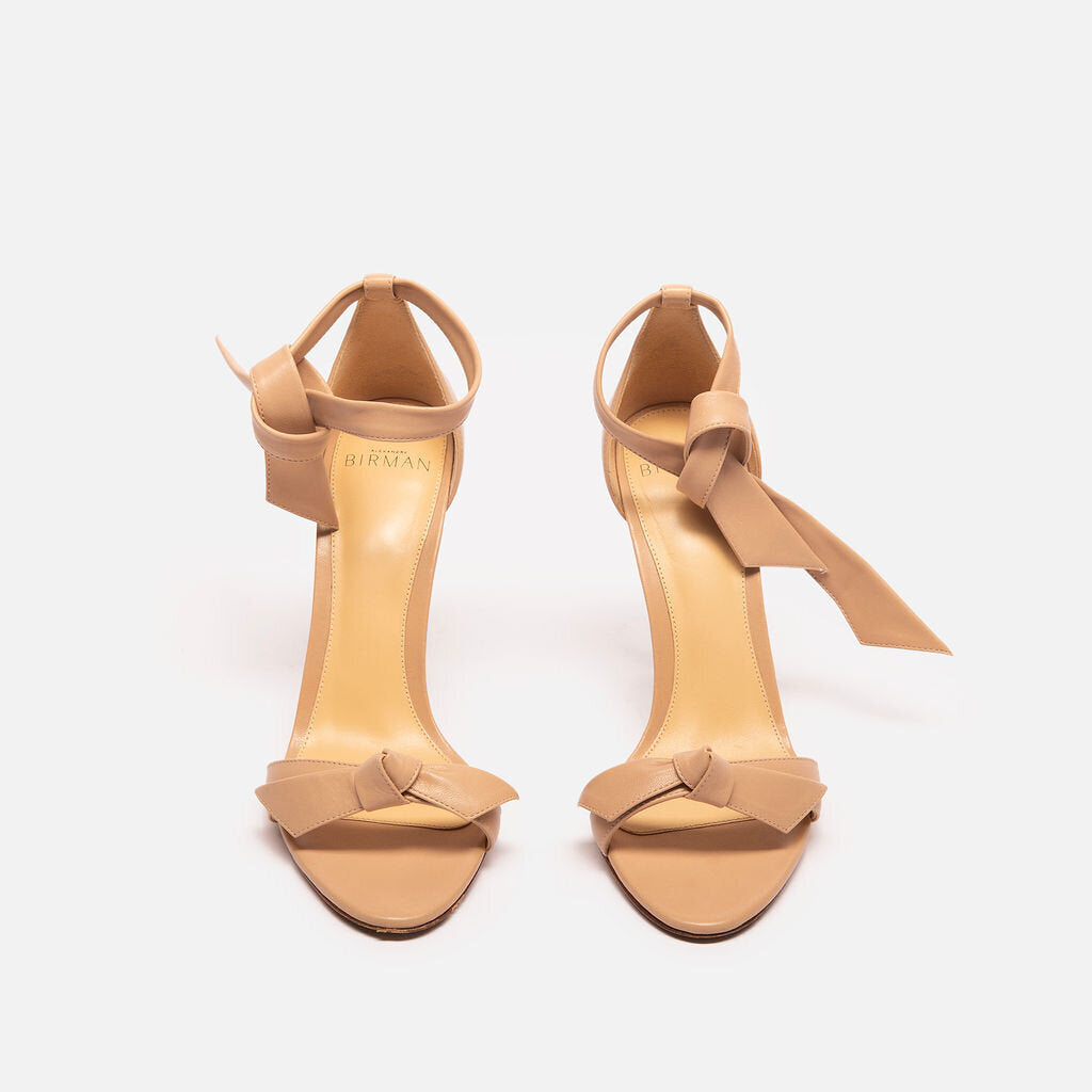 Alexandre Birman Nude Leather Bow Ankle Strap Sandal