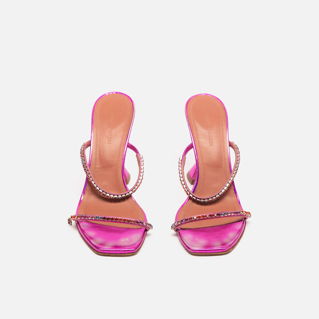 Amina Muaddi Pink Metallic Crystals Sandal