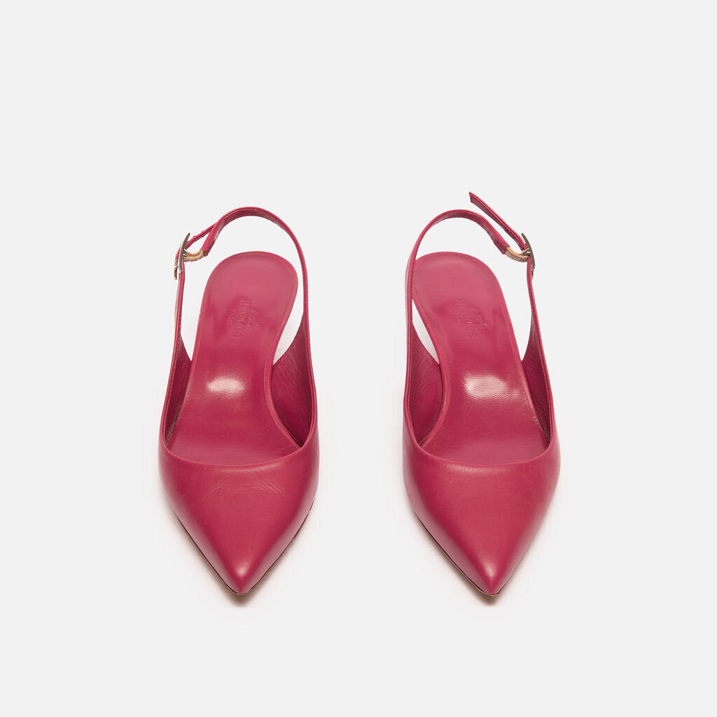 Hermes Fuchsia Leather Slingback Kitten Heels