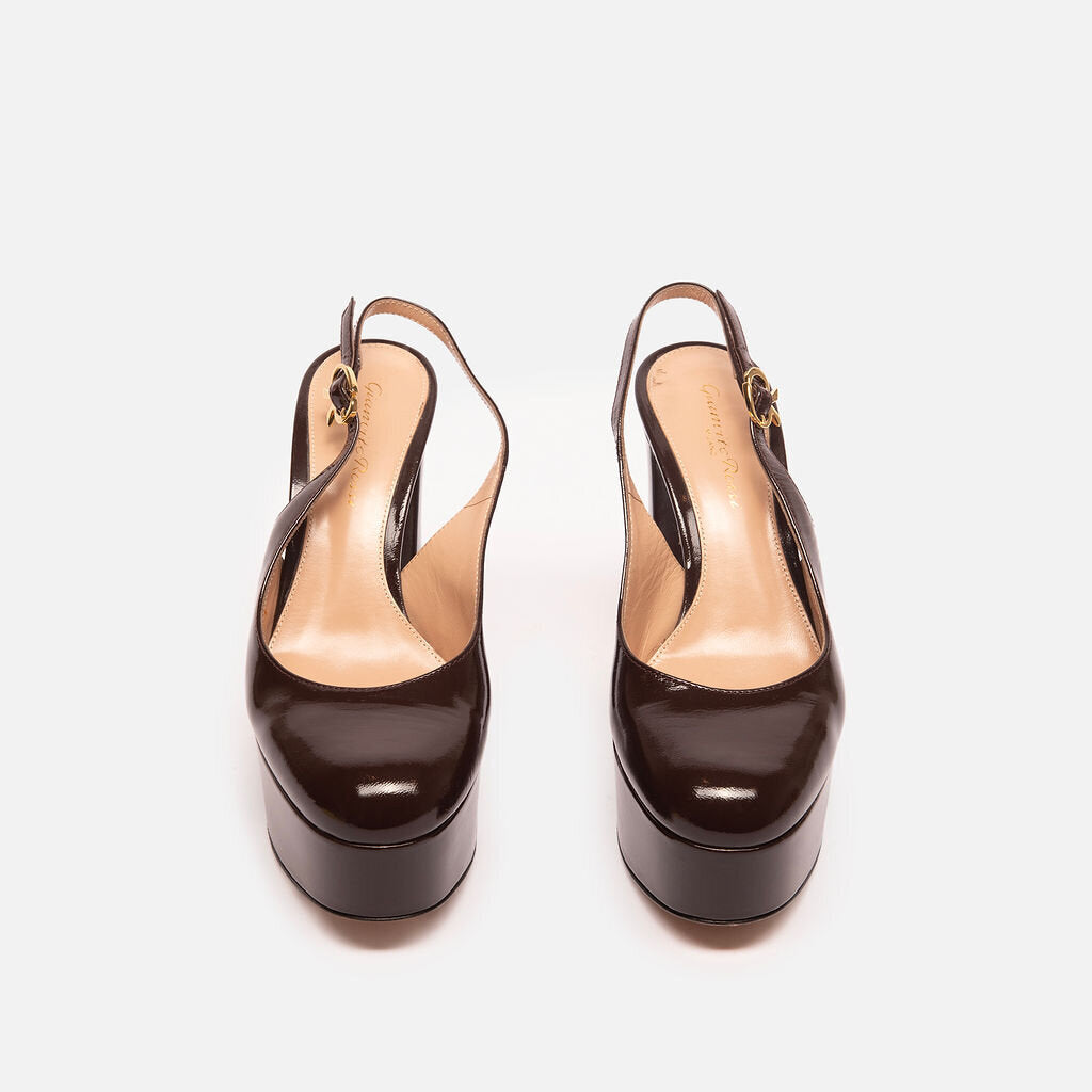 Gianvito Rossi Brown Patent Platform Heels