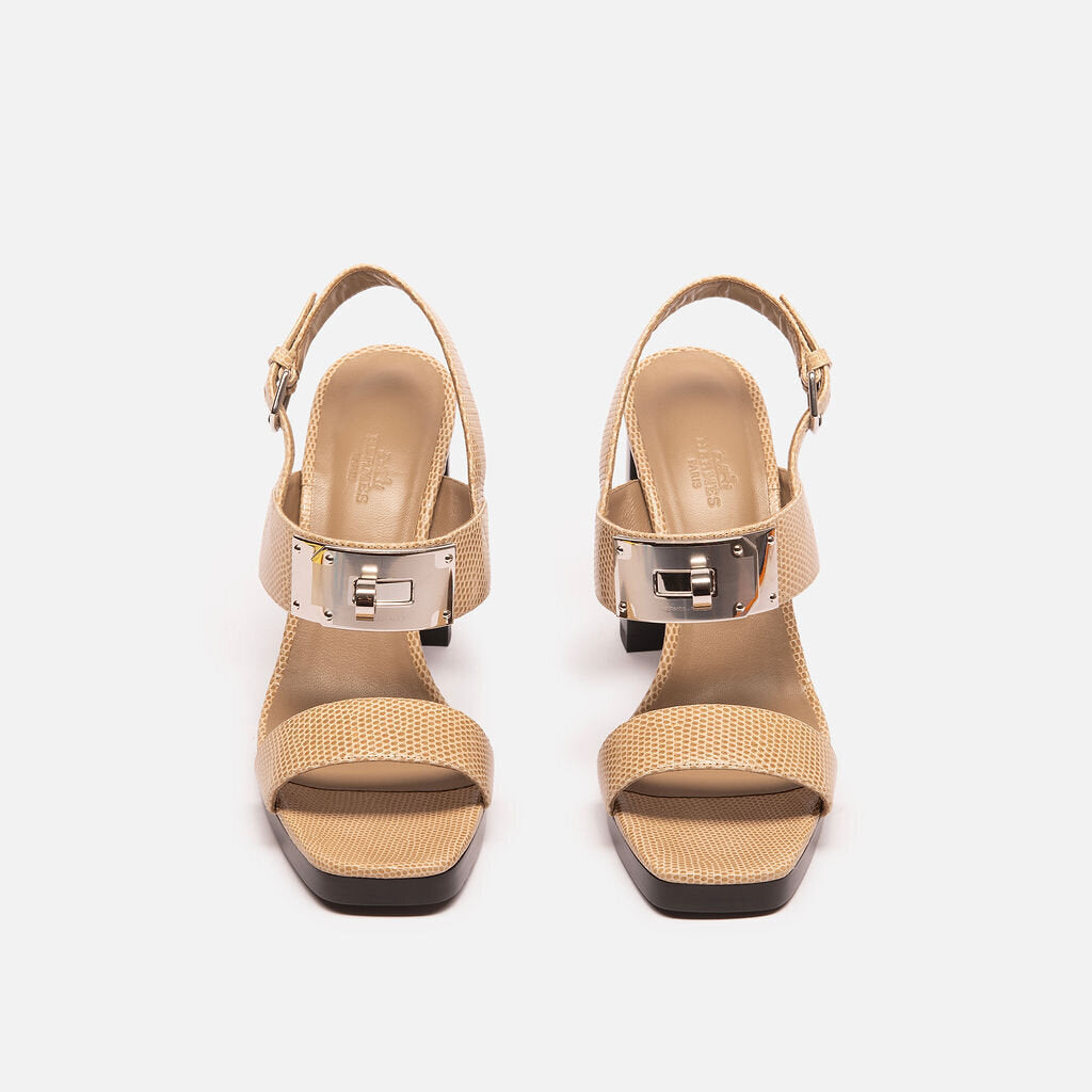 Hermes Beige Lizard Kelly Lock Heel